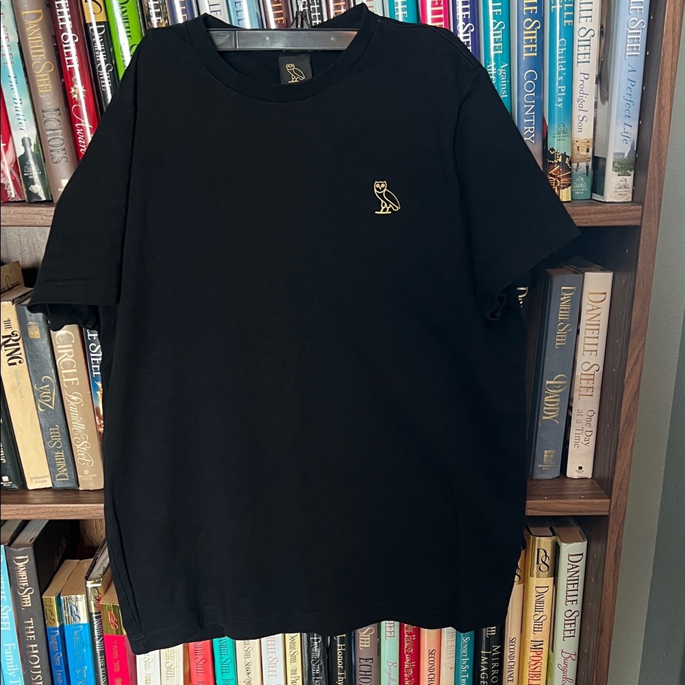 Black Men's T-Shirt with Gold Owl Logo by Drake